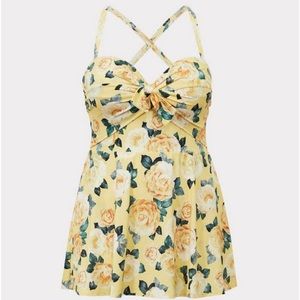 Yellow Floral Underwire One-Piece Swim Dress size 4F